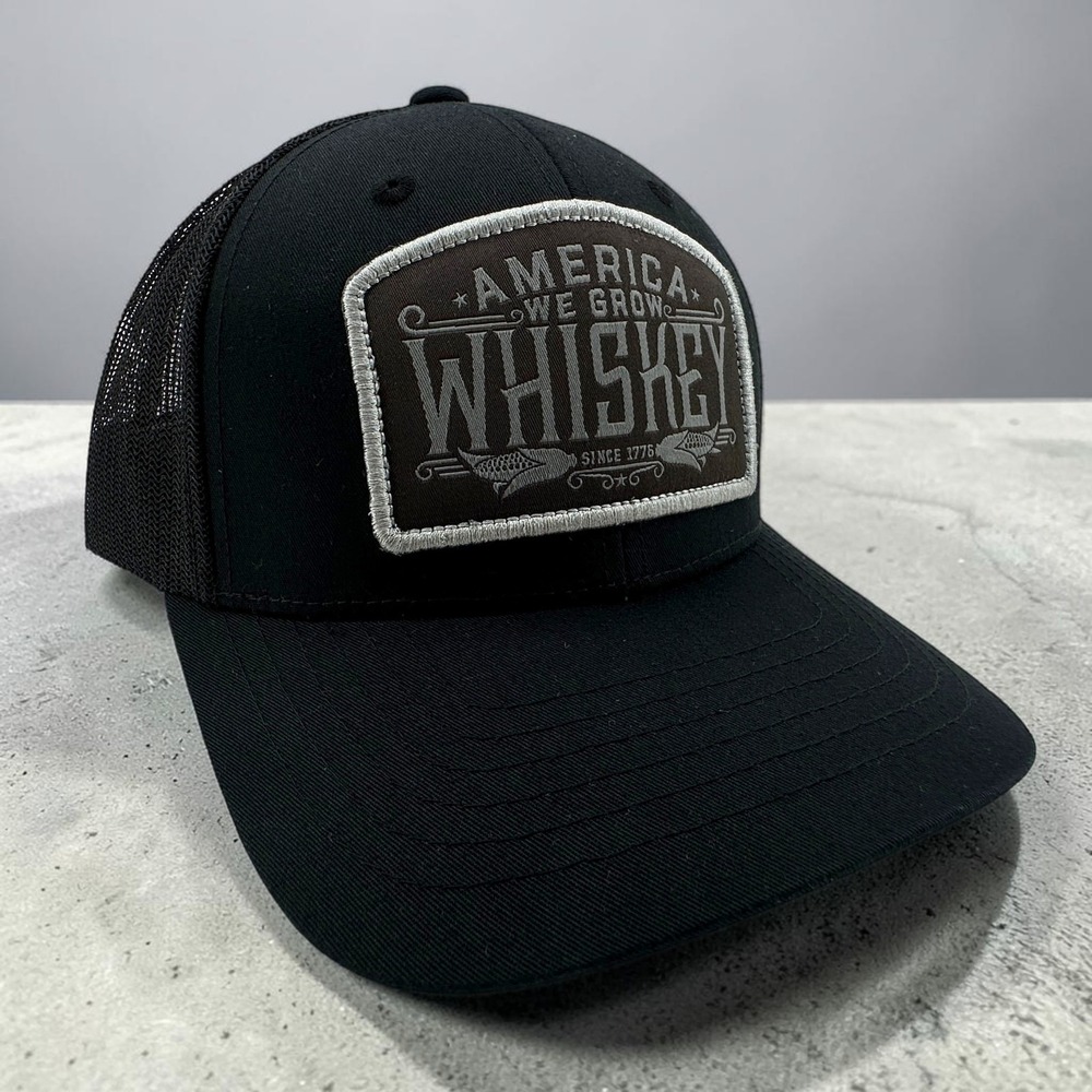America We Grow Whiskey Trucker Hat Black Rural Cloth Snapback Adjustable NEW